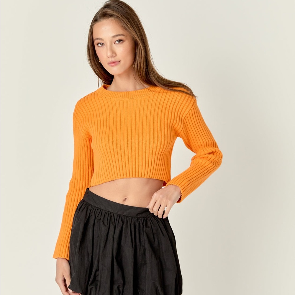 English Factory Orange Ribbed Knit Crop Sweater